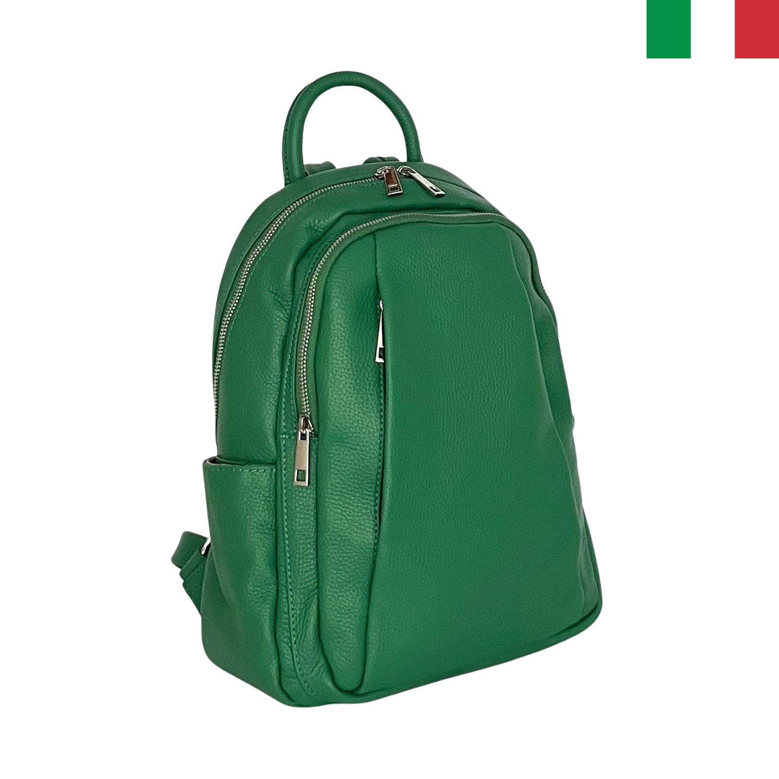 z314-green-a Дамска раница от естествена кожа с два вертикални ципа отпред - Зелен - Image 1