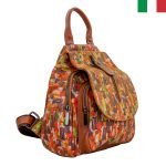 Дамска раница от естествена кожа с капак с цип - Пръски