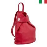 Дамска раница от естествена кожа със  закопчаване  с “кожено шалче” - Бордо