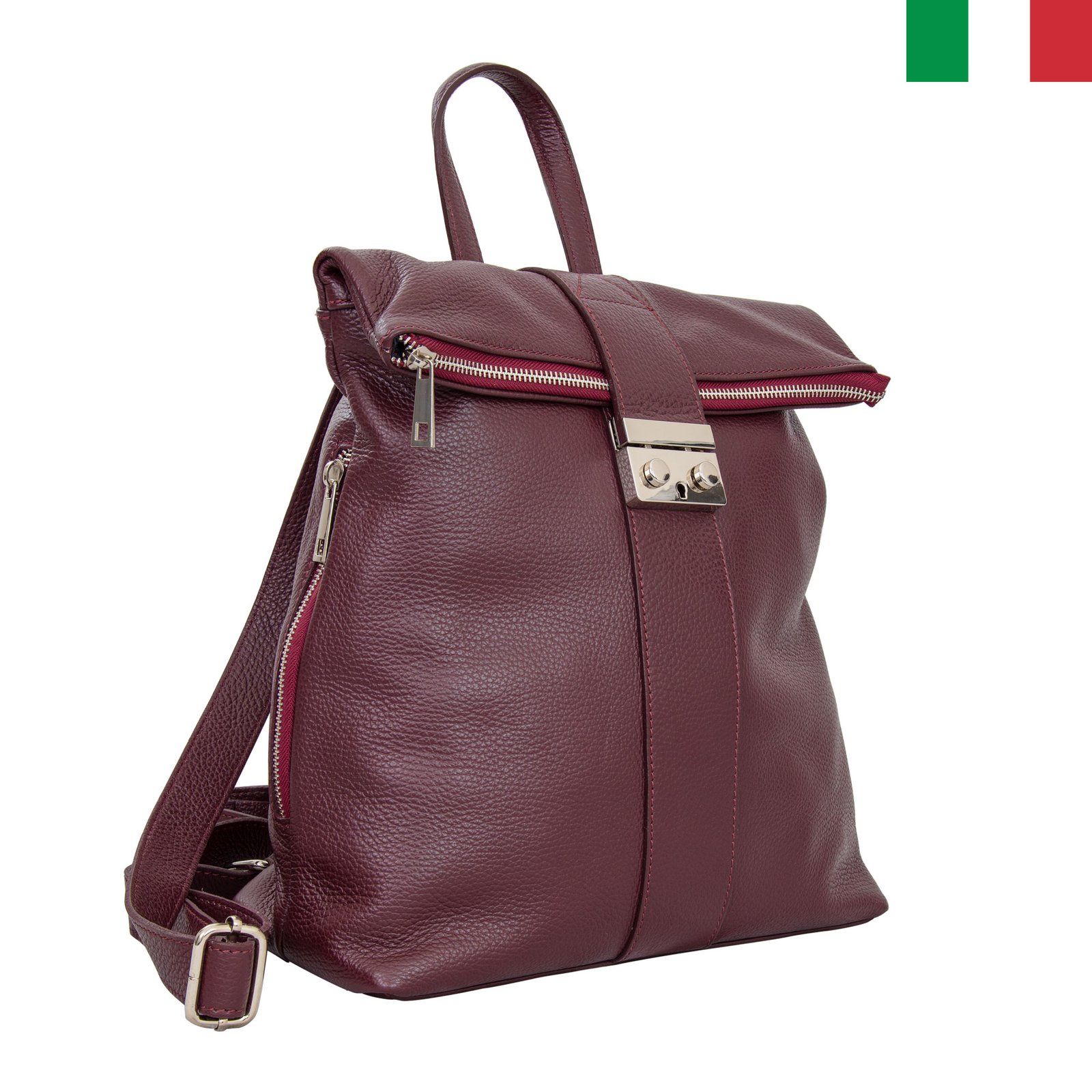 Раница 5 цвят – бордо1 Дамска раница от естествена кожа с прегъване и метална закопчалка - Image 1