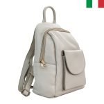 Дамска раница от естествена кожа с преден джоб с капак - Бял