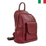 Дамска раница от естествена кожа с преден джоб с капак - Бордо