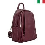 Дамска раница от естествена кожа с два вертикални ципа отпред - Бордо