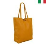 Дамска чанта от естествена кожа с връзки - Жълт