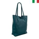 Дамска чанта от естествена кожа с връзки - Нефтено зелен