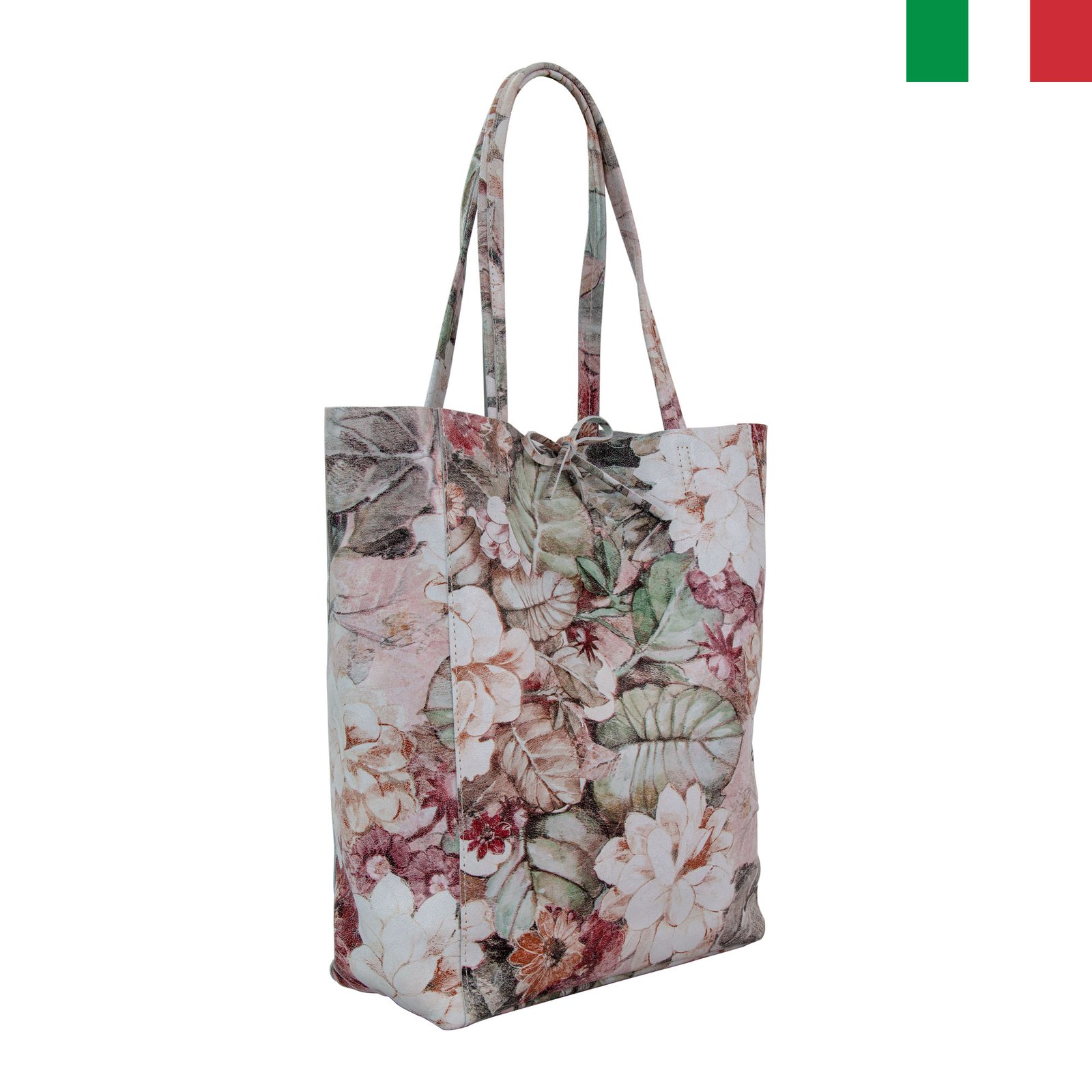 Цвят-флорален1 Дамска чанта от естествена кожа с връзки - Флорален - Image 1