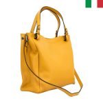 Дамска чанта от естествена кожа с изчистен дизайн - Жълт