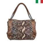 Дамска чанта от еко кожа със синджир на дръжките - Питон-черно - Image 3