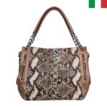 Дамска чанта от еко кожа със синджир на дръжките - Питон-черно - Image 2