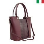 Твърда дамска чанта от естествена кожа с “кроко” елемент - Бордо