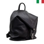 Дамска раница от естествена кожа “тип торба” - Черен