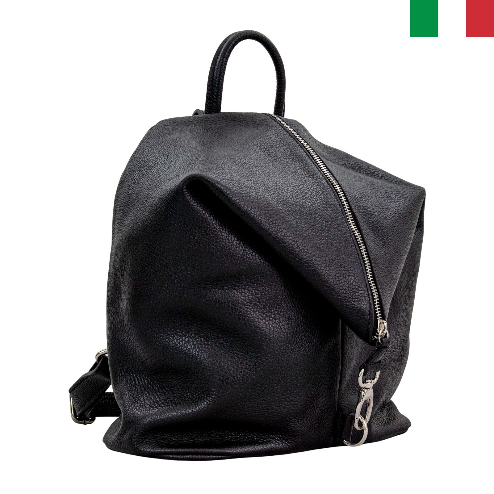 Раница 19 цвят – черен1 Дамска раница от естествена кожа “тип торба” - Черен - Image 1