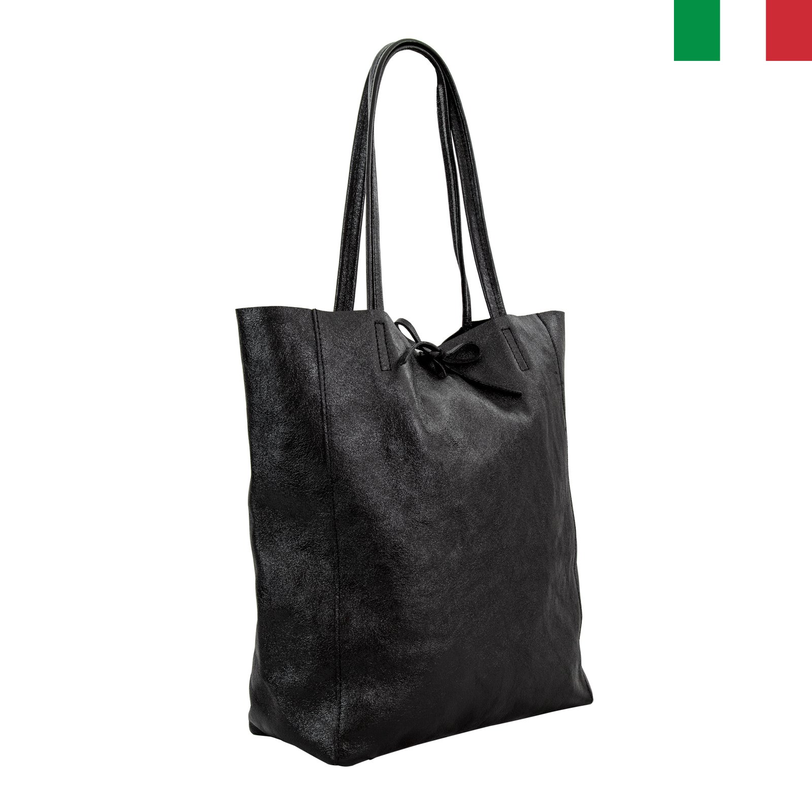 Торба 1 цвят – черен1-италия Дамска чанта от естествена кожа с връзки - Черен лазерно обработен - Image 1