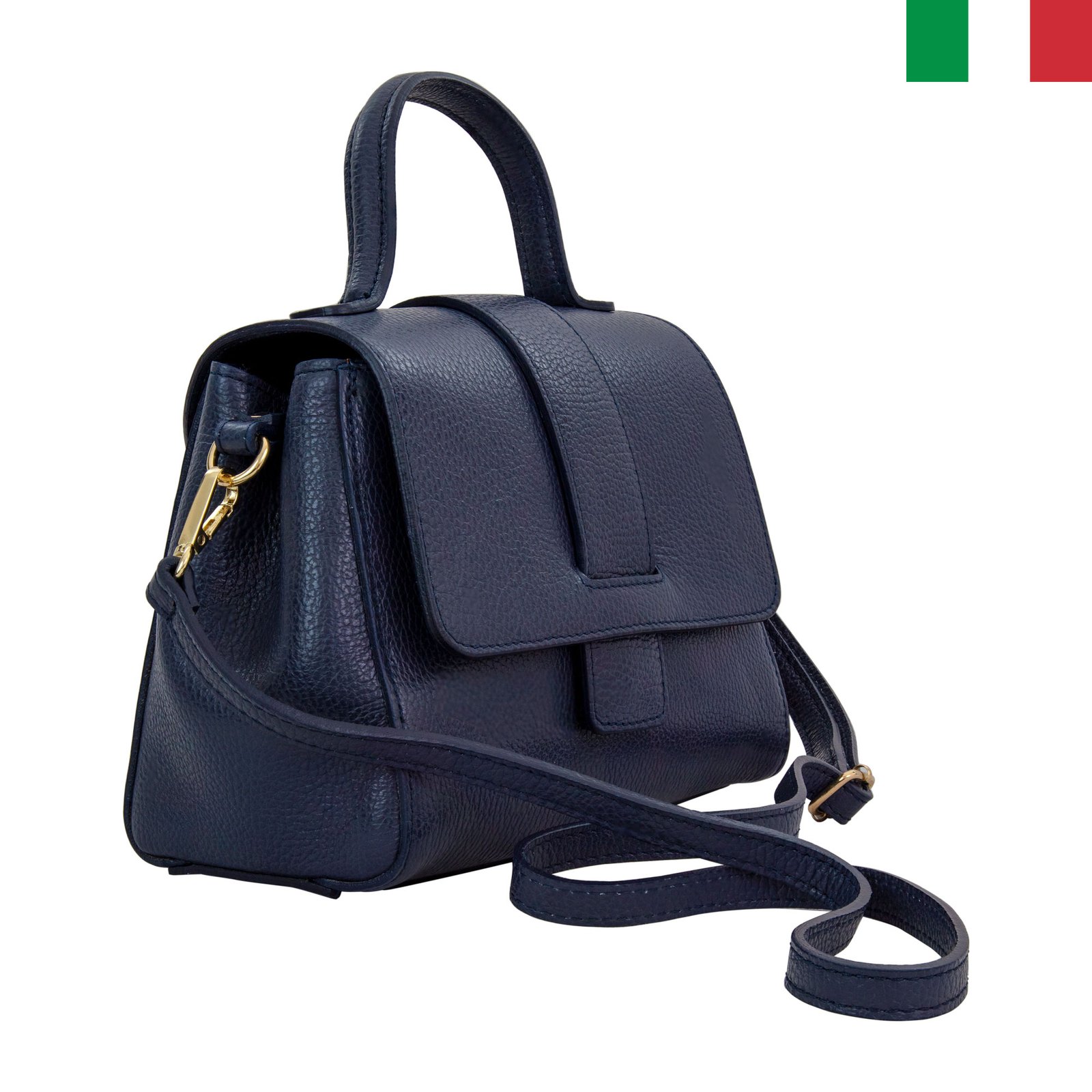 Чанта-14-цвят-тъмносин1 Дамска чанта от естествена кожа с къса дръжка и капак - Тъмносин - Image 1