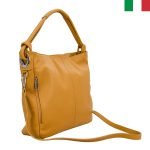 Дамска чанта тип “торба” от естествена кожа и възли на дръжката - Жълт