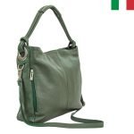 Дамска чанта тип “торба” от естествена кожа и възли на дръжката - Зелен
