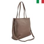 Дамска чанта от естествена кожа с две отделни основни отделения - Бежаво