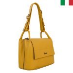 Дамска чанта от естествена кожа с капак, в различни кожи - Жълт