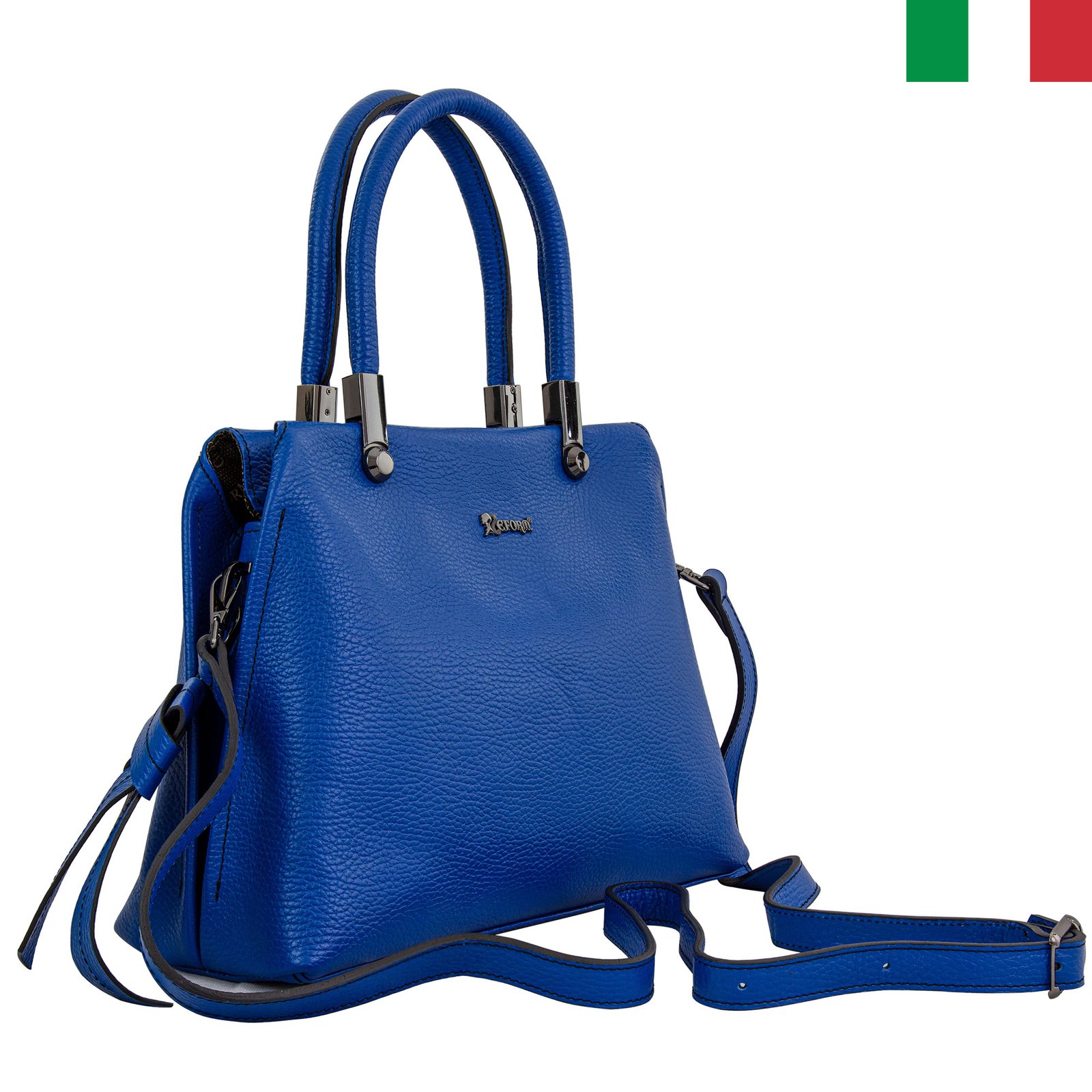 Чанта-22-цвят-31 Луксозна дамска чанта от естествена кожа с две дръжки - Син - Image 1