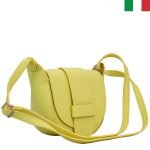 Малка дамска чанта от естествена кожа с капак - Жълт