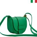 Малка дамска чанта от естествена кожа с капак - Зелен