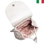 Дамска раница с капак и връзки от еко кожа с перлен оттенък - Бял - Image 3