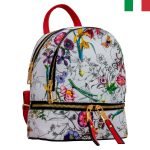 Малка дамска раничка на цветя от еко кожа - Флорален червен