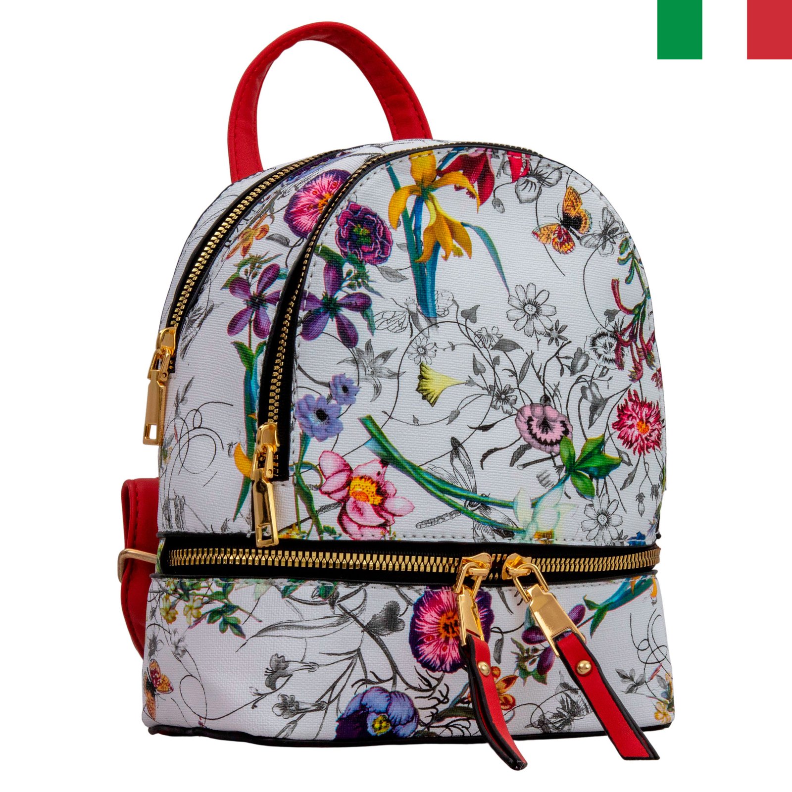 Раница 21 - цвят 3 - ъгъл-италия Малка дамска раничка на цветя от еко кожа - Флорален червен - Image 1