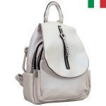 Дамска раница с капак от еко кожа с перлен оттенък - Бял