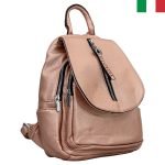 Дамска раница с капак от еко кожа с перлен оттенък - Злато