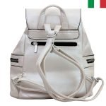Дамска раница с капак и връзки от еко кожа с перлен оттенък - Бял - Image 2