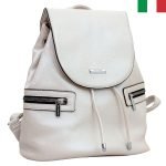 Дамска раница с капак и връзки от еко кожа с перлен оттенък - Бял