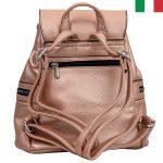 Дамска раница с капак и връзки от еко кожа с перлен оттенък - Розово злато - Image 2