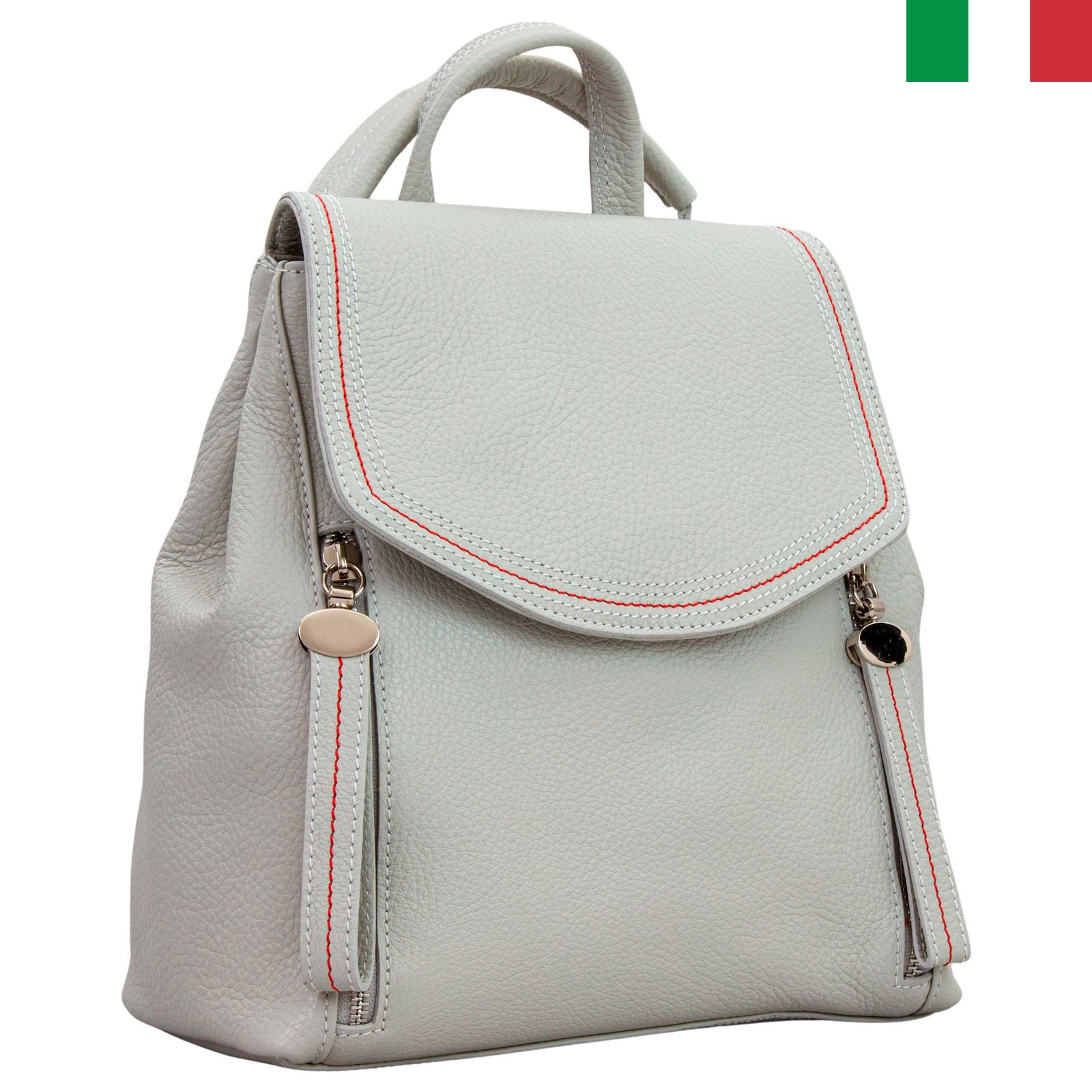 Раница 4 – цвят бял – лице-италия 2в1 - Дамска раница/чанта с шев на капака - Сив - Image 1
