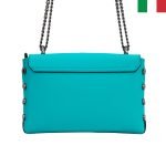 Малка дамска чанта от естествена кожа с дръжка-синджир - Тюркоаз - Image 2