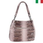 Дамска чанта  естествена, лазерно обработена кожа със синджир и аксесоари “болт” на дръжките - Image 2