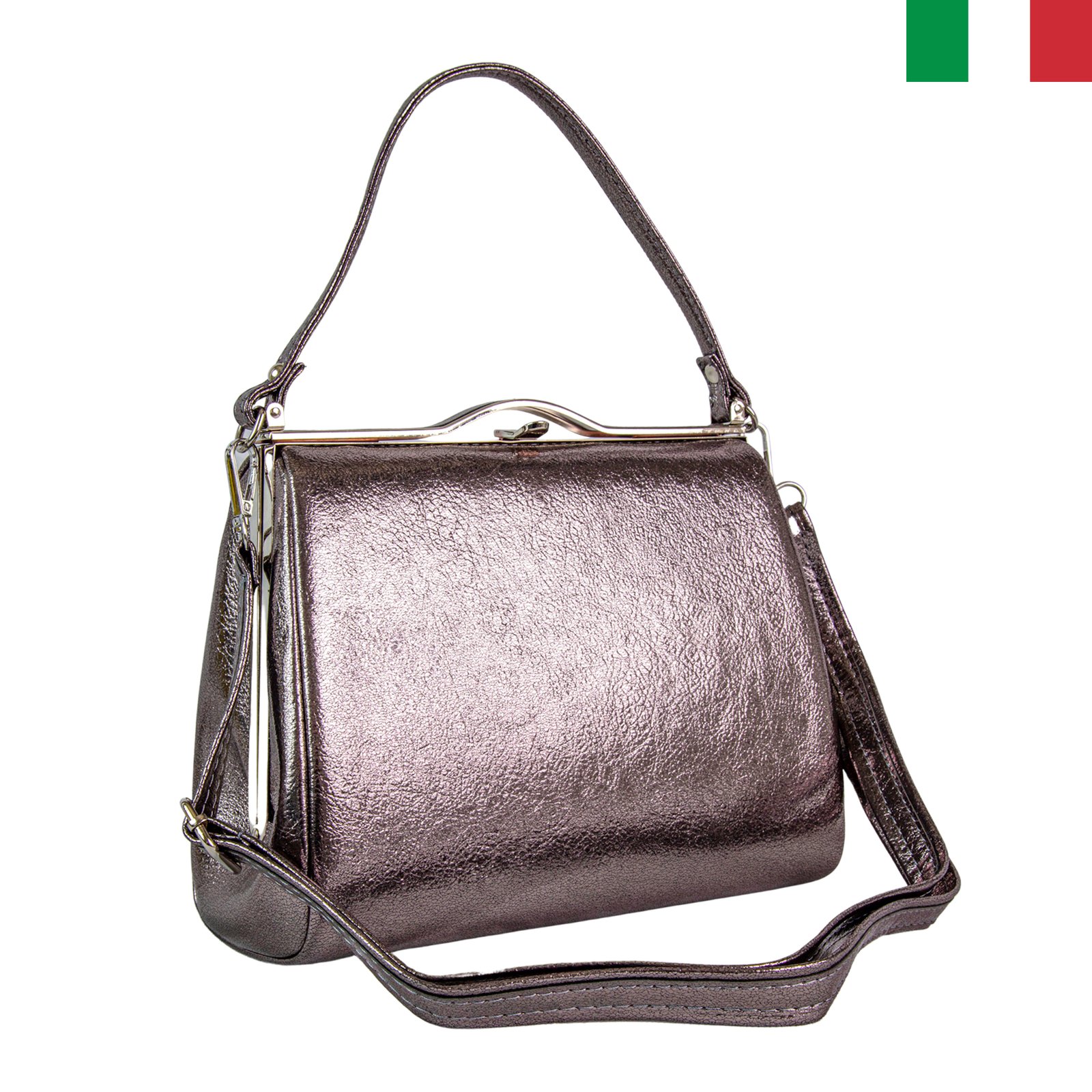 Чанта-241022-цвят-1-лице Елегантна дамска чанта от еко кожа - цвят Металик - Image 1