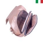 Дамска раница от еко кожа с капак и капси - цвят перлено розово - Image 3