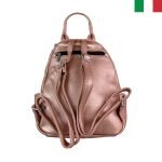 Дамска раница от еко кожа с капак и капси - цвят перлено розово - Image 2