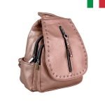Дамска раница от еко кожа с капак и капси - цвят перлено розово