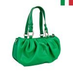 Дамска чанта от еко кожа с ефектни камъни на дръжките - цвят зелен