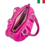 Дамска чанта от еко кожа с ефектни камъни на дръжките - цвят циклама - Image 3