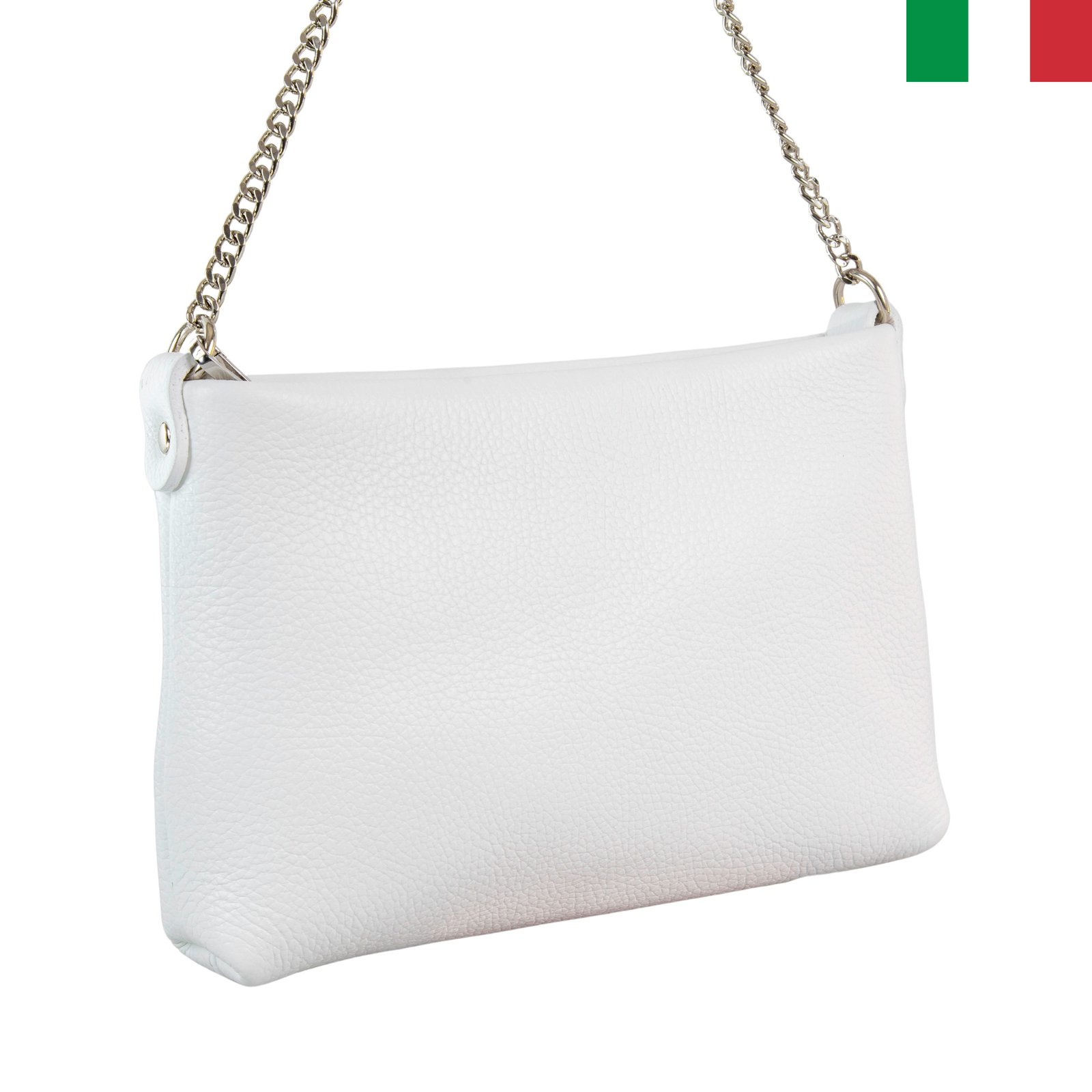 12.10.2023-1-бял-лице Дамска чанта от естествена кожа през рамо с дръжка синджир - бял - Image 1