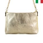 Дамска чанта от естествена кожа през рамо с дръжка синджир - златист - Image 2