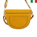 Дамска чанта от естествена кожа с капак и кръгла метална закопчалка - горчица - Image 3