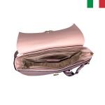 Дамска чанта от естествена кожа с капак и кръгла метална закопчалка - розов - Image 4