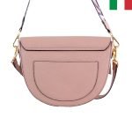 Дамска чанта от естествена кожа с капак и кръгла метална закопчалка - розов - Image 3