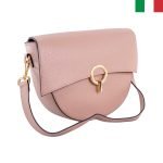 Дамска чанта от естествена кожа с капак и кръгла метална закопчалка - розов - Image 2