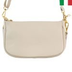 Дамска чанта от естествена кожа през рамо със синджир - бежов - Image 2