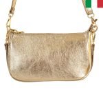 Дамска чанта от естествена кожа през рамо със синджир - злато - Image 2